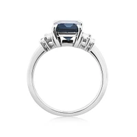 London Blue Topaz Ring with 0.30 Carat TW of Diamonds in 14kt White Gold