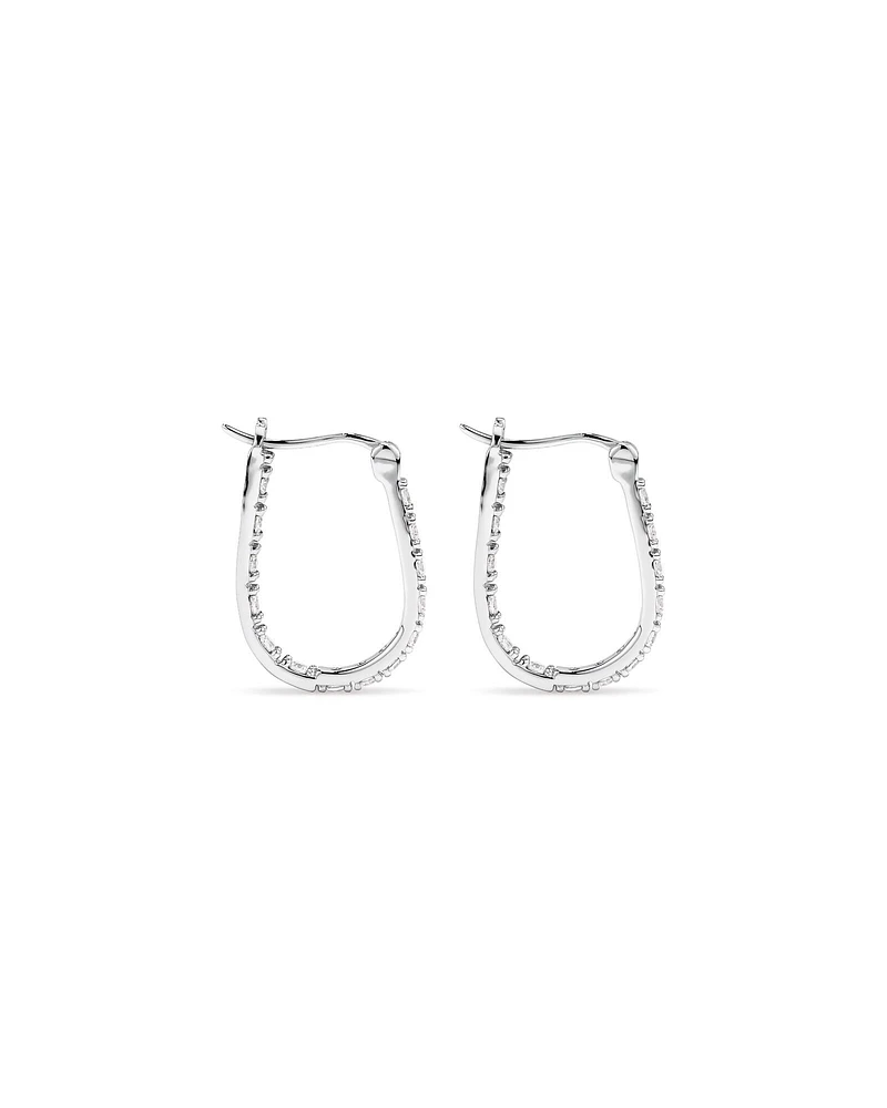 Boucles D'Oreilles Créoles En Forme De Fer À Cheval Pavées De Zircon Cubique En Argent Sterling