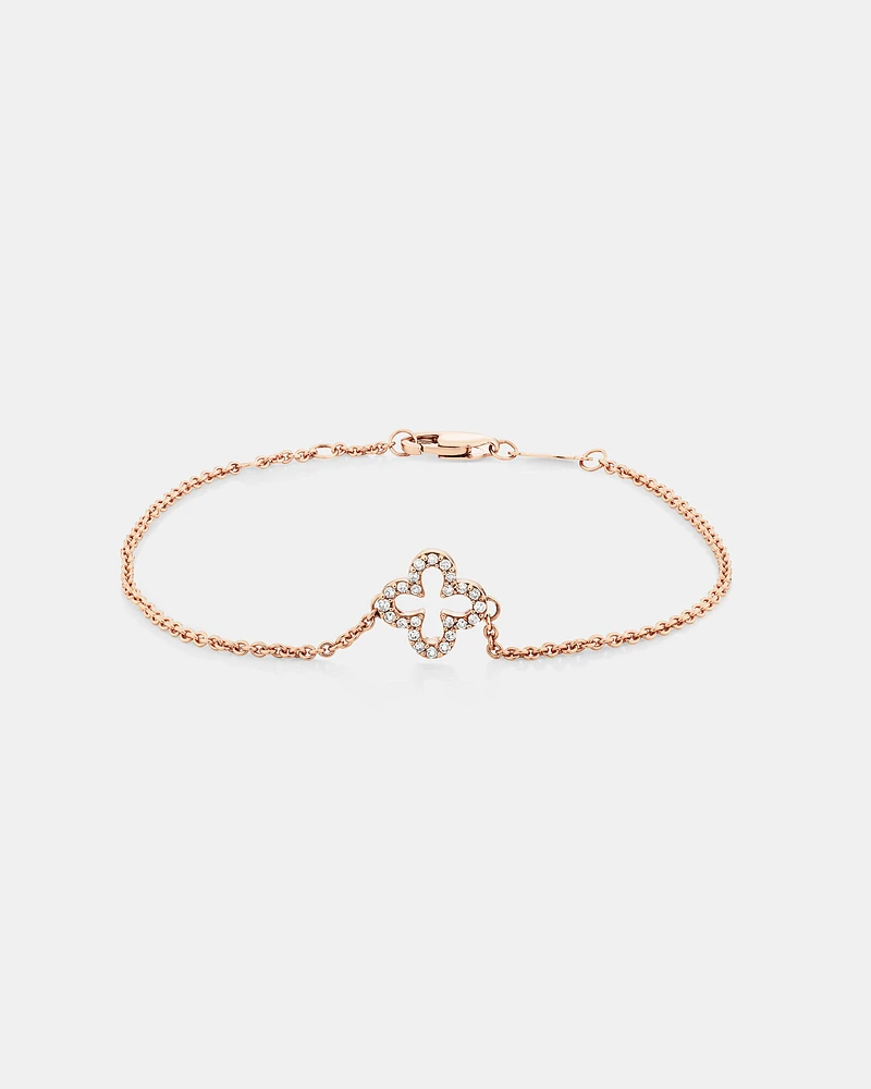 19cm (7") Clover Bracelet with 0.12 Carat TW of Diamonds in 10kt Rose Gold