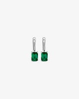 Emerald Cut Created Emerald Pendant and Drop Earring Set in Sterling Silver