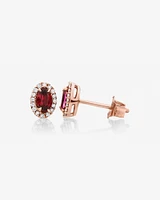 Halo Stud Earrings with Rhodolite Garnet & 0.12 Carat TW of Diamonds in 10kt Rose Gold