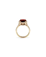 Cushion Cut Red Garnet Gemstone and Diamond Halo Ring in 10kt Yellow Gold