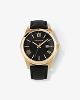 Men's Watch in Stainless Steel, Gold Tone & Black Leather
