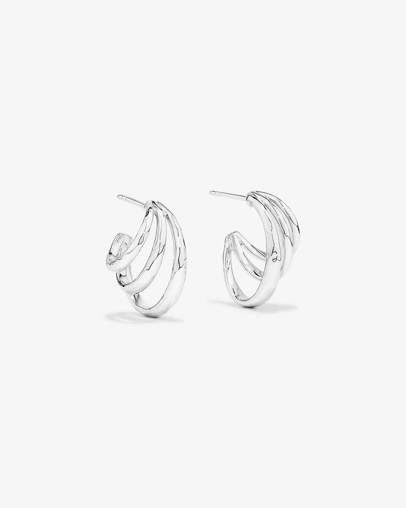 Graduated Triple Half Hoop Stud Earrings Sterling Silver