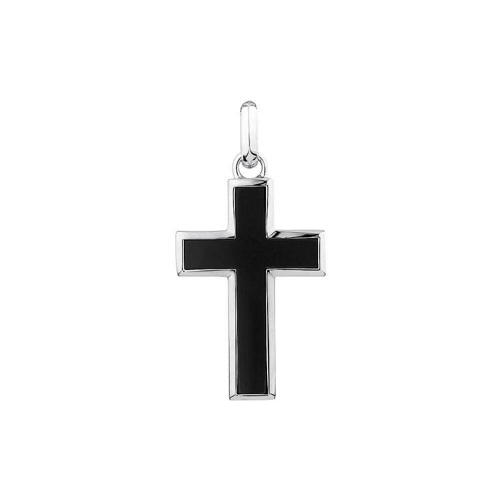 Onyx Cross Pendant in Silver with 65cm Cable Chain