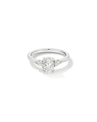 1.10 Carat TW Three Stone Oval and Pear Hidden Halo Engagement Ring in Platinum