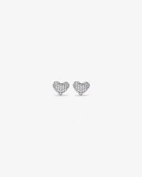 Fine Pave Diamond Heart Stud Earrings in Sterling Silver