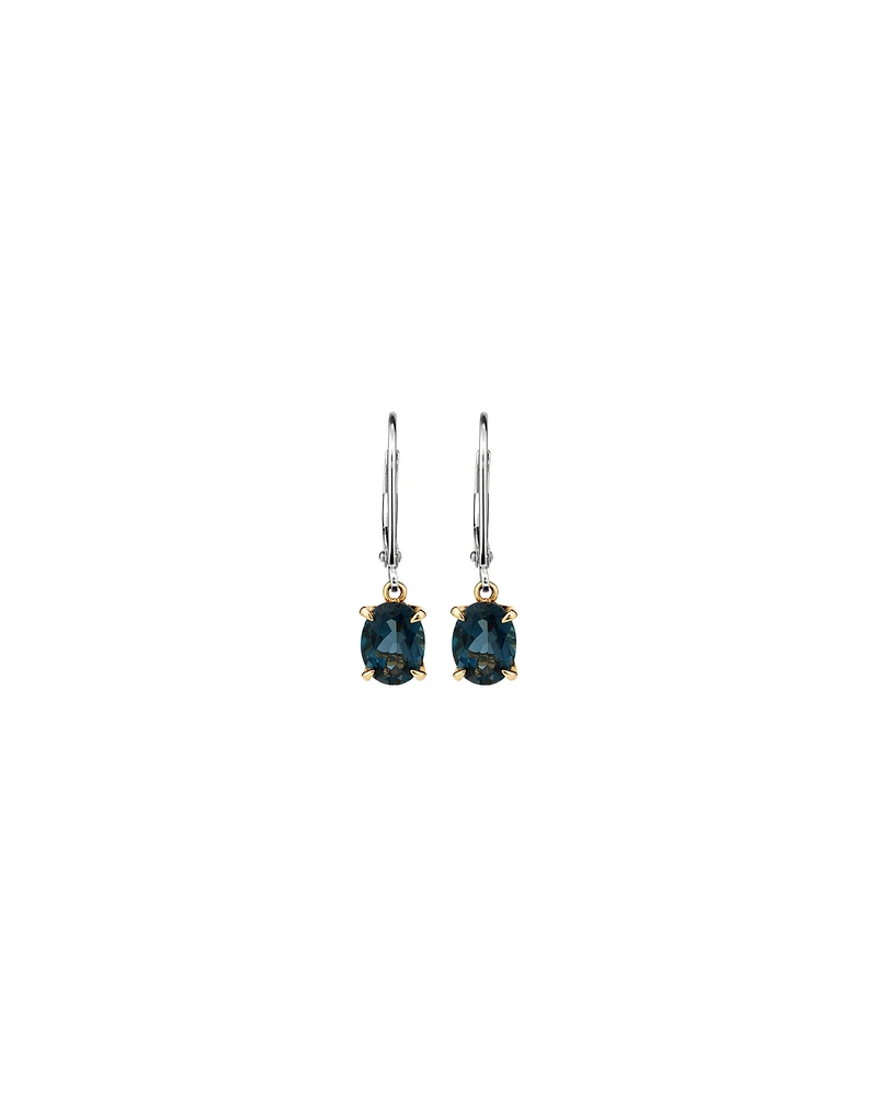 Earrings with London Blue Topaz in Sterling Silver and 10kt Yellow Gold