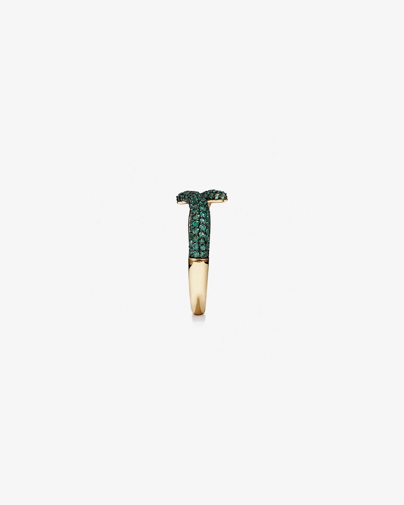 Stardust Emerald Pave Bypass Ring in 10kt Yellow Gold