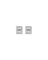 0.46 Carat TW Emerald Diamond Halo Stud Earrings in 10kt White Gold