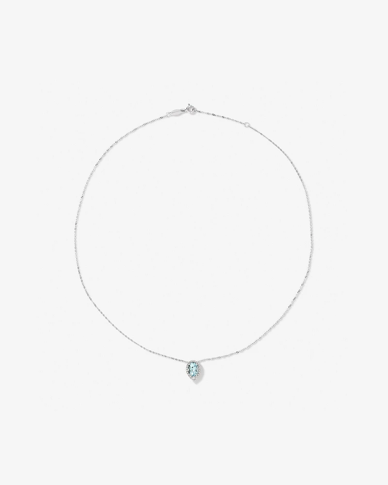 Halo Necklace with Aquamarine & 0.19 Carat TW of Diamonds in 10kt White Gold