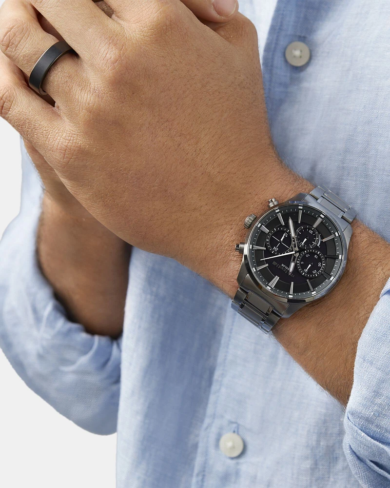 Montre à énergie solaire en acier inoxydable bleu pour homme