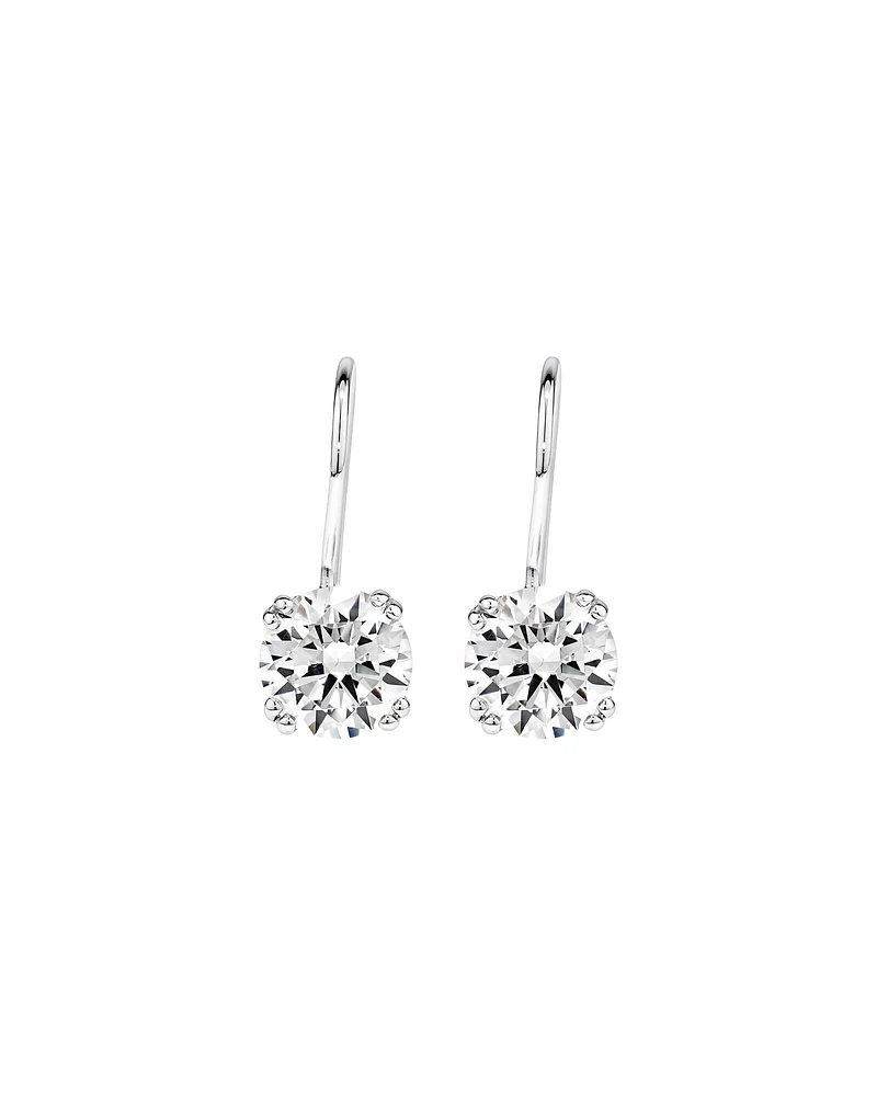 Round Brilliant Cubic Zirconia Drop Shepherds Hook Earrings in Sterling Silver