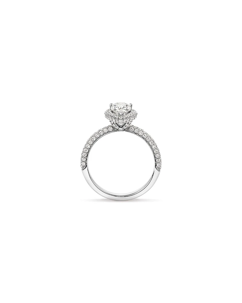 1.65 Carat TW Pear Cut Diamond Pave Halo Engagement Ring in Platinum