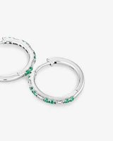 Emerald & Diamond Dot Dash Hoop Earrings with 0.14 Carat TW in 10kt White Gold