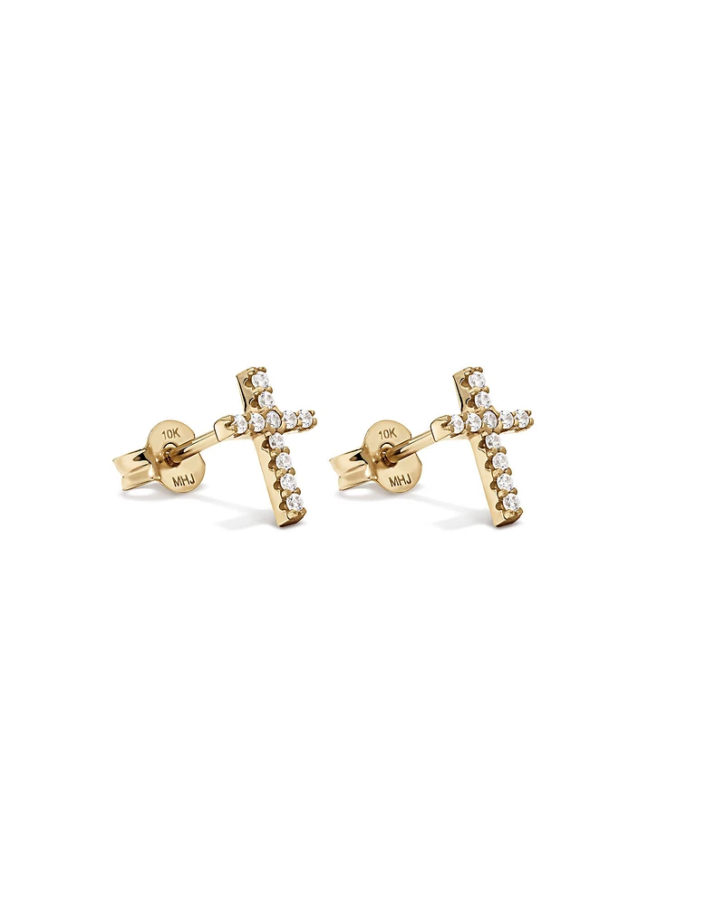 Cubic Zirconia Cross Stud Earrings in 10kt Yellow Gold