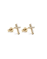 Cubic Zirconia Cross Stud Earrings in 10kt Yellow Gold