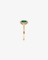 Emerald Cut Created Emerald and Diamond Halo Ring in 10kt Yellow Gold