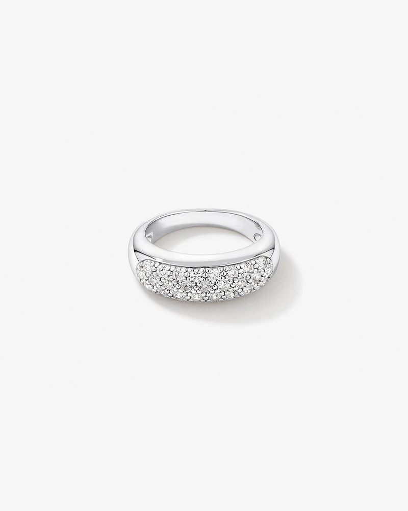 Pavé Set Cubic Zirconia Wide Dome Ring in Sterling Silver