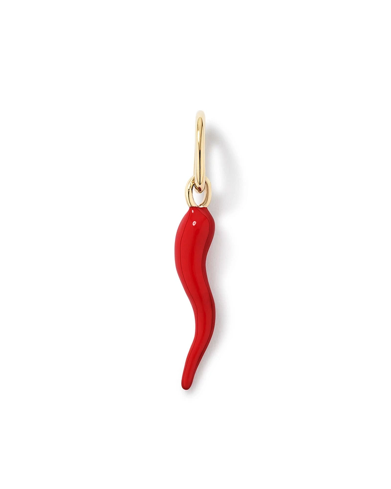 Red Cornicello Pendant in Sterling Silver and 10kt Yellow Gold