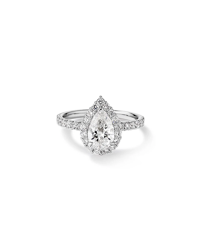 1.82 Carat TW Pear Cut Laboratory-Grown Diamond Halo Engagement Ring in 14kt White Gold