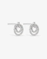 Fine Double Circle Diamond Stud Earrings in Sterling Silver