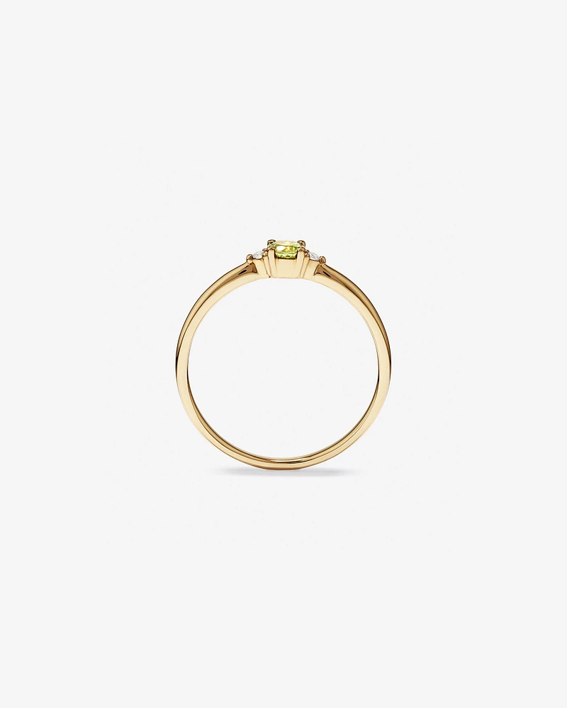 3 Stone Ring with Peridot & Diamonds in 10kt Yellow Gold