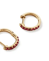 Ruby Huggie Hoop Earrings in 10kt Yellow Gold