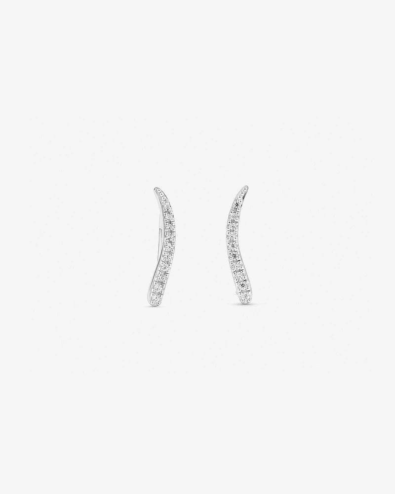 Boucles D'Oreilles Grimpantes Avec Pavé De Zircon Cubique En Pointe Incurvée En Argent Sterling