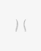 Pavé Set Cubic Zirconia Curved Point Climber Earrings in Sterling Silver