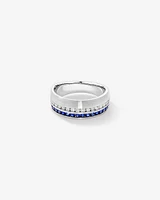 Bague pour homme en or blanc 10 carats avec diamants TW et saphir bleu de 0,46 carat