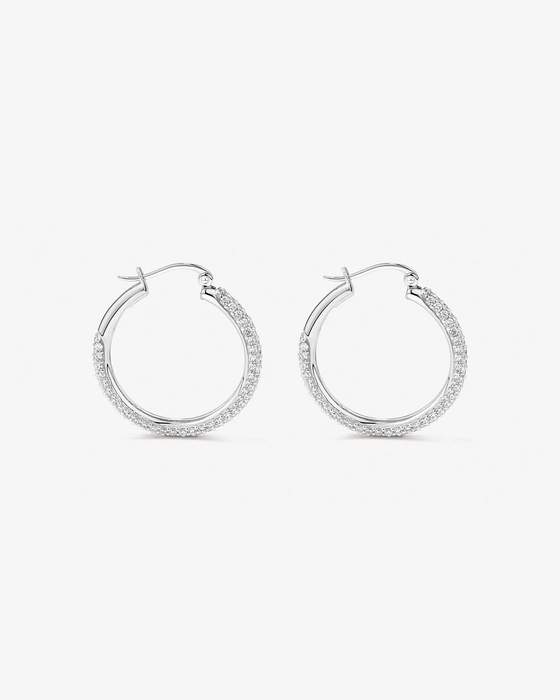 Full Pavé Set Cubic Zirconia Hoop Earrings in Sterling Silver