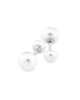 Front & Back Stud Earrings with Button Cultured Freshwater Pearls in Sterling Silver