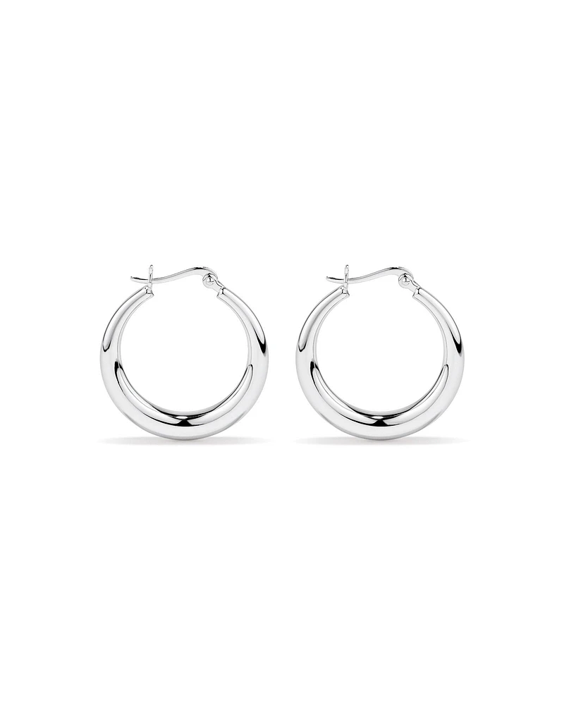 Graduated Domed Hoop Earrings in Sterling Silver