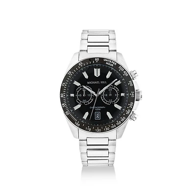 Men's Chronograph Stainless Steel Watch with Black Dial