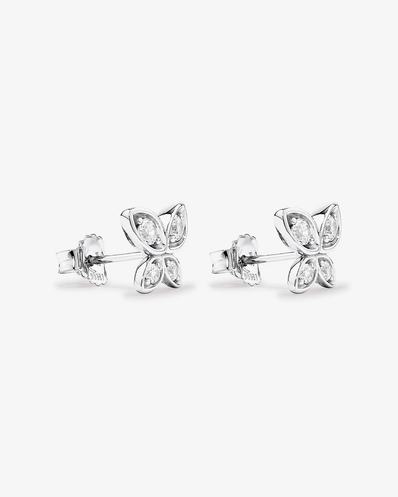 Cubic Zirconia Butterfly Stud Earrings in Sterling Silver