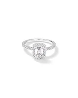 1.78 Carat TW Emerald Cut Laboratory-Grown Diamond Halo Engagement Ring in 14kt White Gold