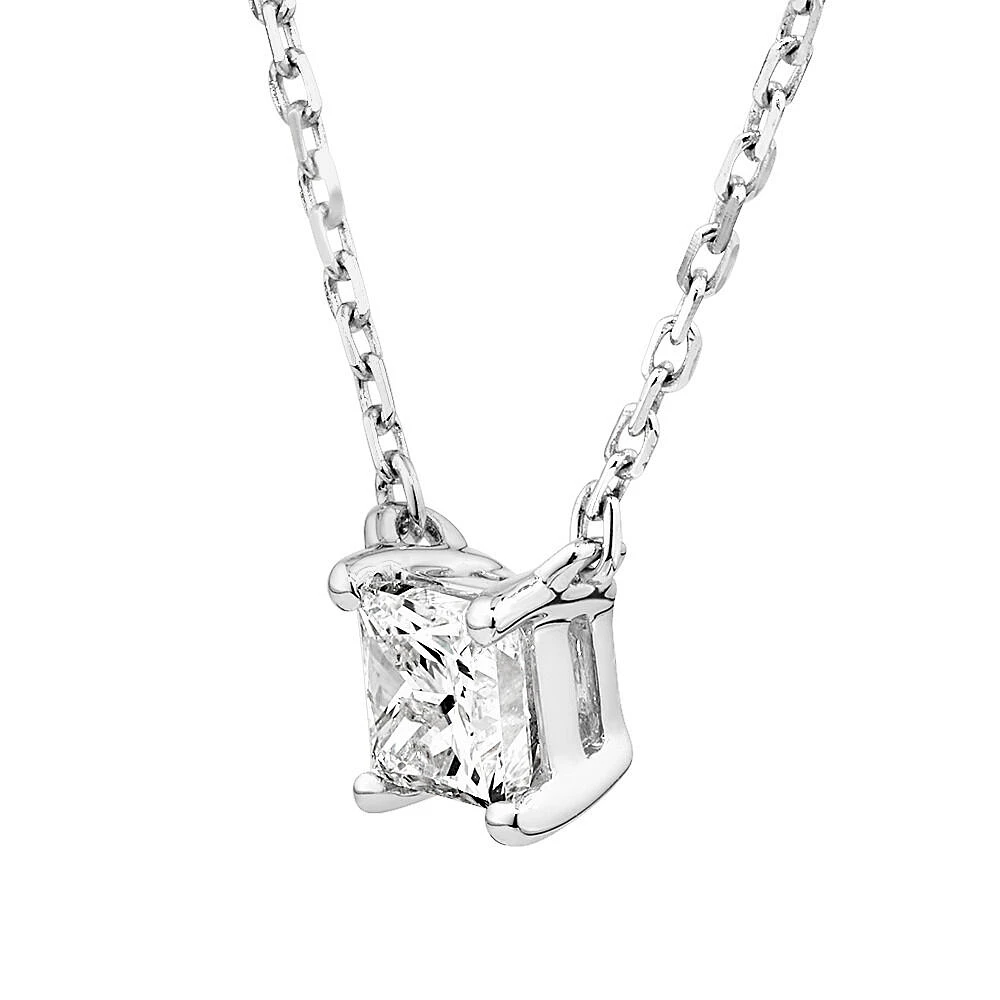 0.25 Carat TW Princess Cut Diamond Solitaire Necklace in 18kt White Gold