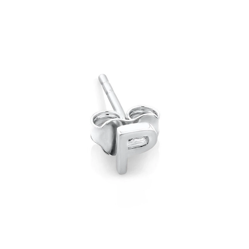 E Initial Single Stud Earring in Sterling Silver