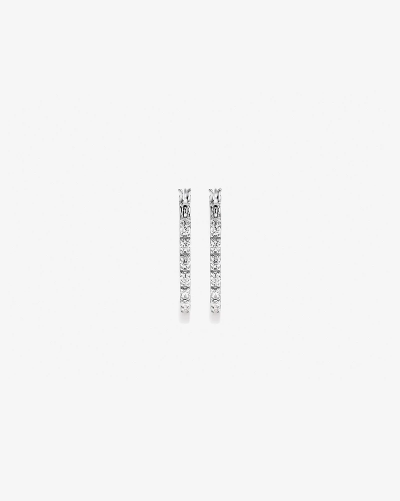 Pavé Cubic Zirconia Horseshoe Hoop Earrings in Sterling Silver