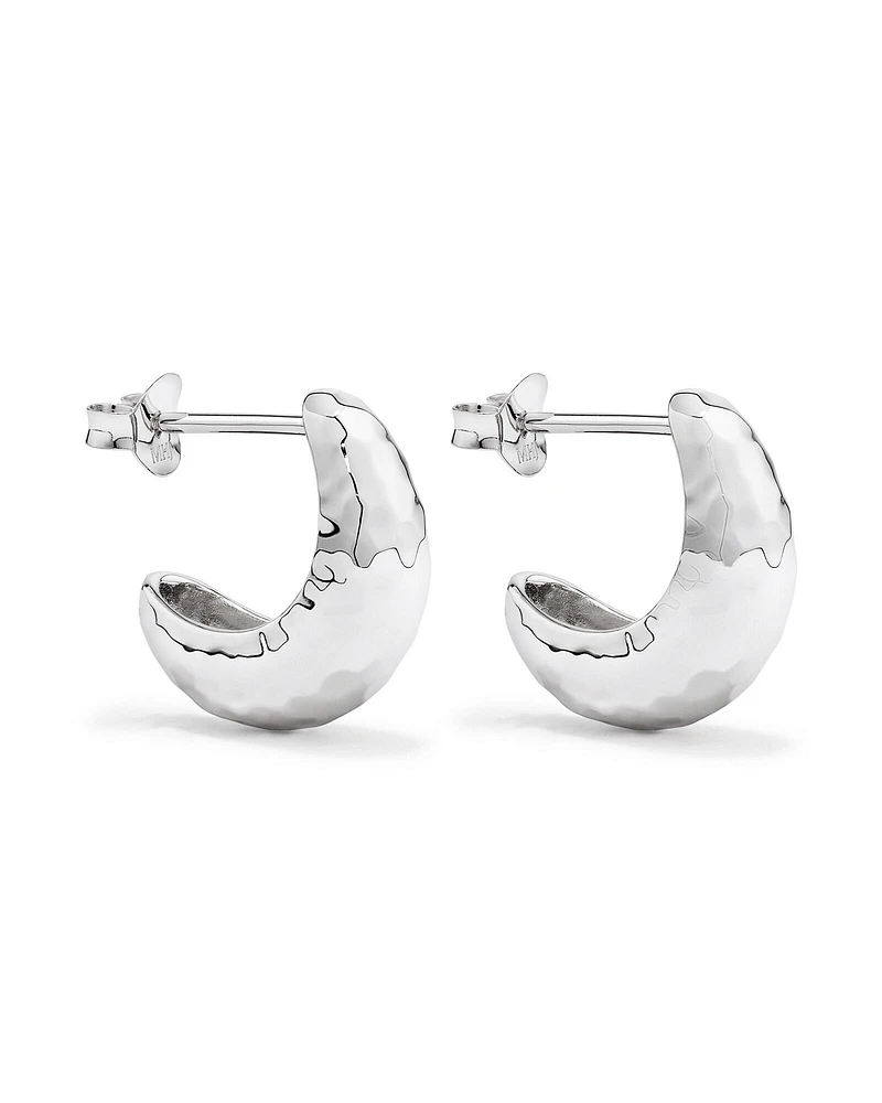 Boucles D'Oreilles Demi-Créoles Bombées Avec Texture Diamantée En Argent Sterling