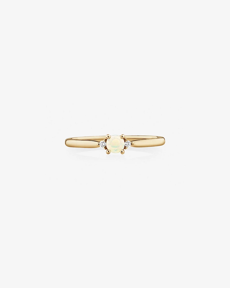 3 Stone Ring with Opal & Diamonds 10kt Yellow Gold