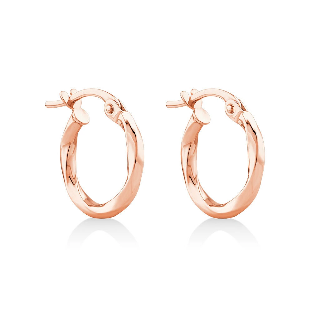 10mm Square Twist Hoop Earrings in 10kt Yellow Gold