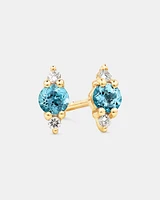 London Blue Topaz and Diamond Stud Earrings in 10kt Yellow Gold