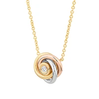 Diamond Accent Tri Tone Knot Necklace in 10kt Yellow, Rose and White Gold
