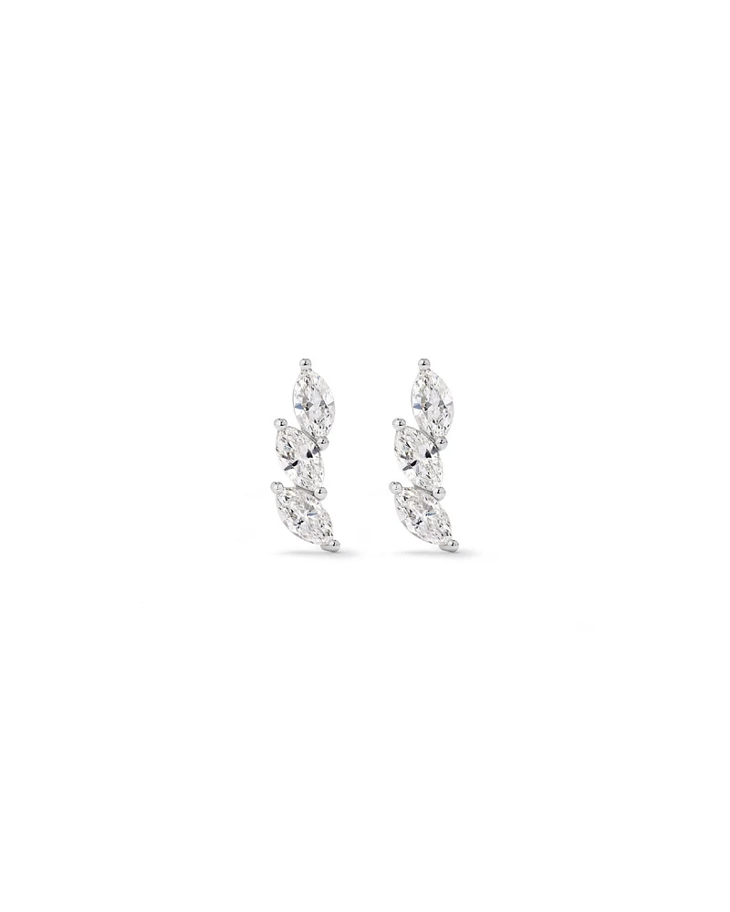 0.96 Carat TW Floret Laboratory-Grown Diamond Climber Earrings in 10kt White Gold