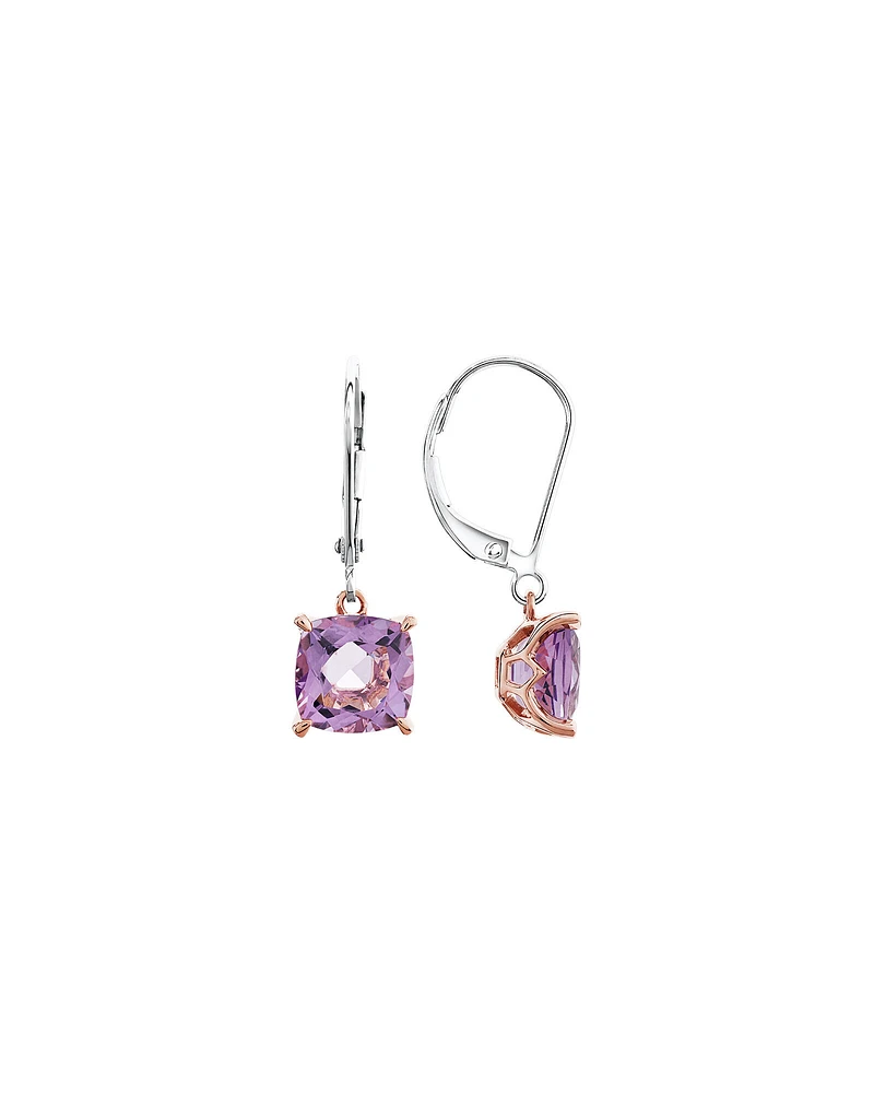 Boucles d'oreilles en argent sterling et en or rose 10 K avec améthyste rose