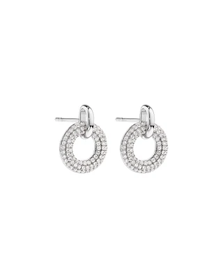 Pavé Set Cubic Zirconia Puff Open Circle Drop Stud Earrings in Sterling Silver