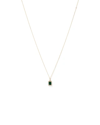 Emerald Cut Created Emerald and Diamond Halo Pendant Necklace in 10kt Yellow Gold