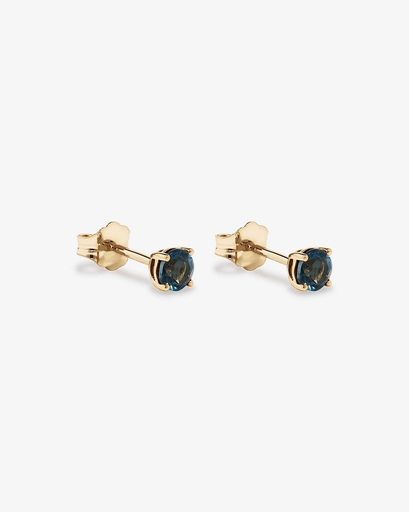 Boucles d'Oreilles Clous en Or Jaune 10kt avec Topaze Bleu Londres Ronde